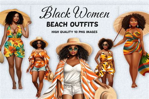 Black Women Beach Outfits Clipart PNG Graphic by mirazooze · Creative ...
