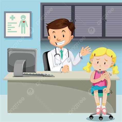 A Girl With Chickenpox Meet Doctor Medical Cartoon Child Vector, Medical, Cartoon, Child PNG and ...