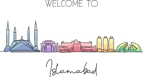 One continuous line drawing of Islamabad city skyline, Pakistan ...