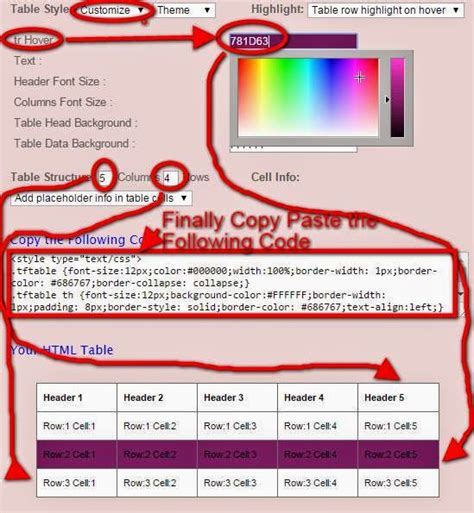 HTML CSS table generator online