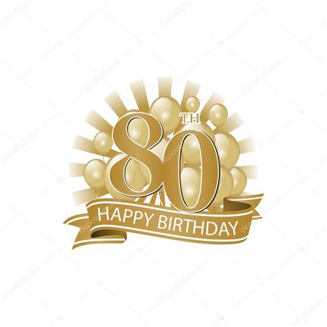 80th golden happy birthday logo with balloons and burst of light Stock Vector by ©ariefpro 113096310