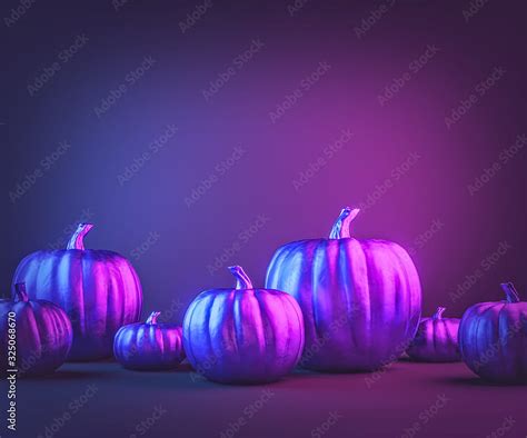 Halloween pumpkins in vibrant gradient holographic neon colors. Minimal ...