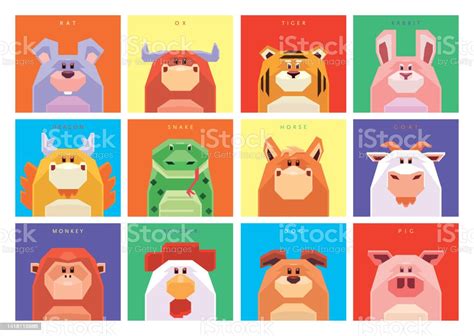 12 Chinese Zodiac Animals Stock Illustration - Download Image Now - Year Of The Rabbit, Tiger ...