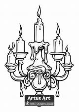 Candelabra With Dripping Candles Coloring Page sketch template
