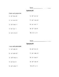 Factoring Polynomials Worksheet for 9th Grade | Lesson Planet