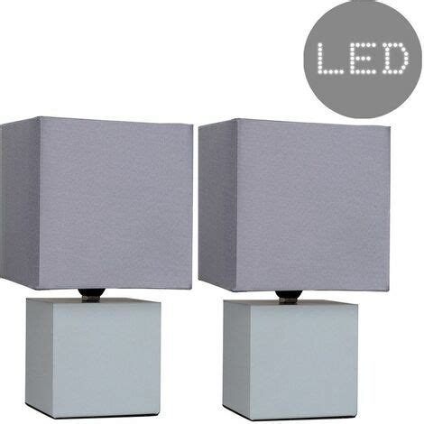 2 x Cube Touch Dimmer Bedside Table Lamps - Grey - No Bulb