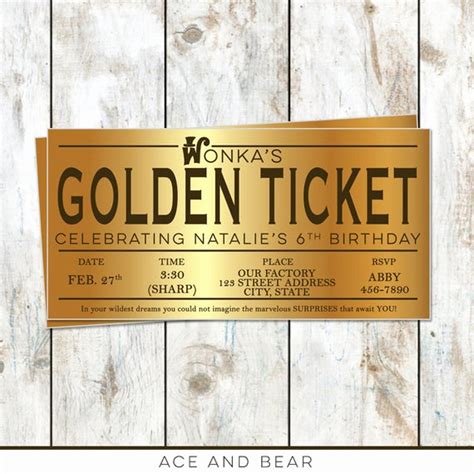 Willy Wonka Golden Ticket Invitation