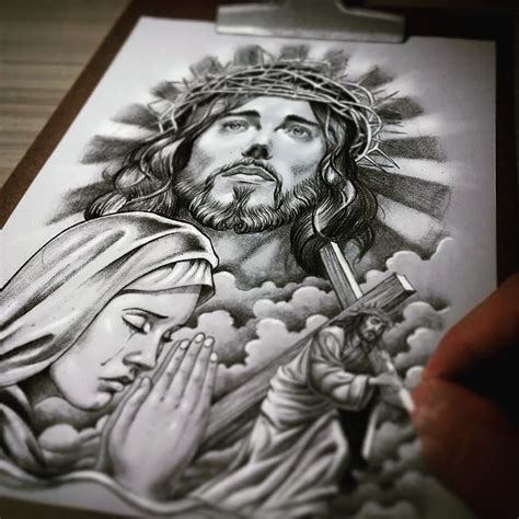 Jesus Christ and Mary. A4 for tattoo | Tatuagem de jesus, Tatuagem de ...