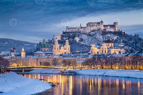 Historic city of Salzburg in winter at dusk, Austria 1401018 Stock ...