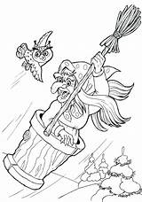 Online coloring Pages Coloring Page Baba Yaga In A Mortar And Owl Tales  sketch template