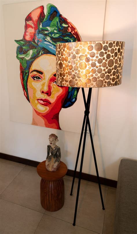 Lighting: Decorative Floor Lamp with Shade (Ø 55cm) "Gold Coin Tripod ...