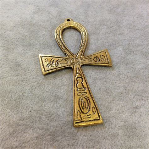 Hieroglyphic Stamped Brass Ankh Pendant 41mm x 68mm