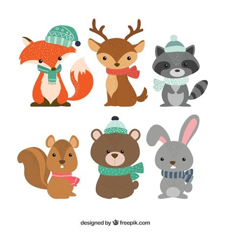 Collection of six winter animals Vector | Free Download