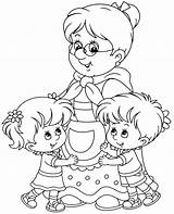 Grandma And Grandchildren coloring Page Printable sketch template