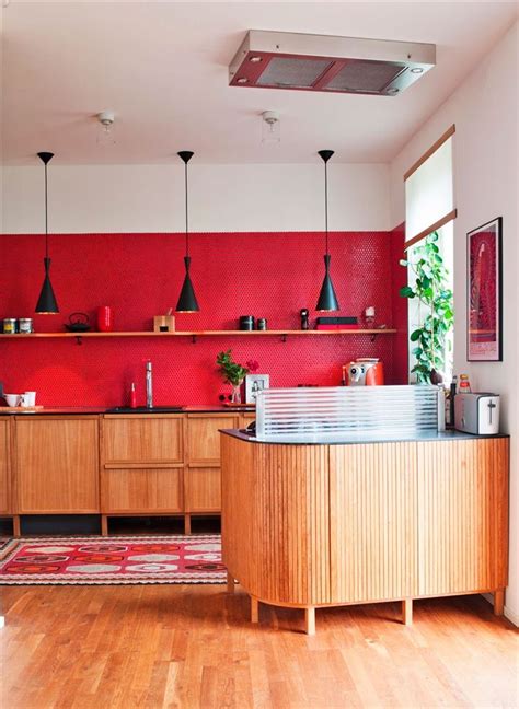 red wall in kitchen | Kitchen wall colors, Kitchen design, Red kitchen