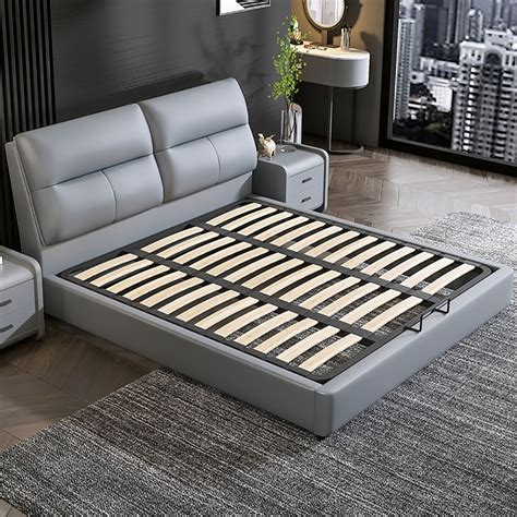 Modern Gray Upholstered Low Profile Storage Platform Bed with Wingback