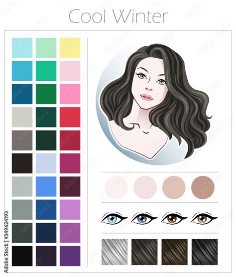 Cool winter. Color type of appearance of women. With a palette of colors suitable for this type ...