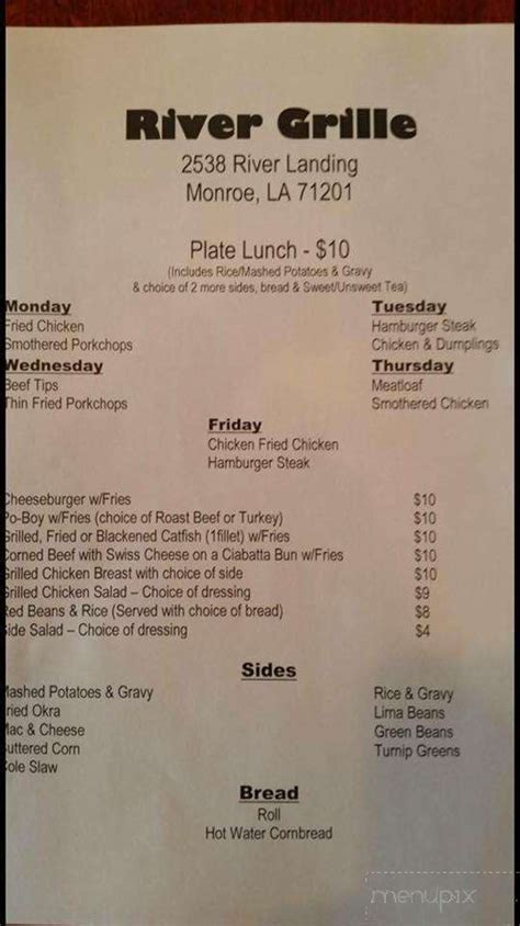 Menu of River Grille in Monroe, LA 71201