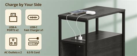 Amazon.com: EVASTAR Side Table with Charging Station, Narrow Nightstand ...