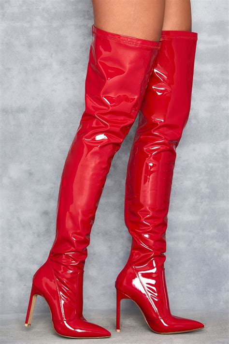 'Inamorata' Red Vegan Leather Over-the-knee Boots - Mistress Rocks ...