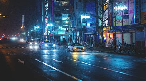 Picture Japan datsun Rain Street Night Cities night time | Night landscape, Rain wallpapers ...