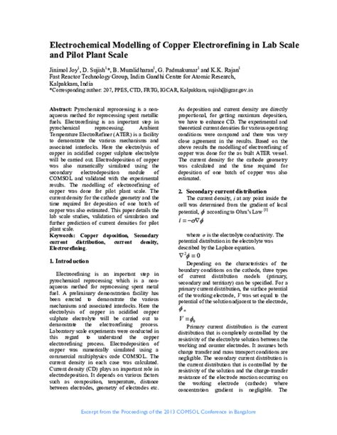 (PDF) Electrochemical Modelling of Copper Electrorefining in Lab Scale ...