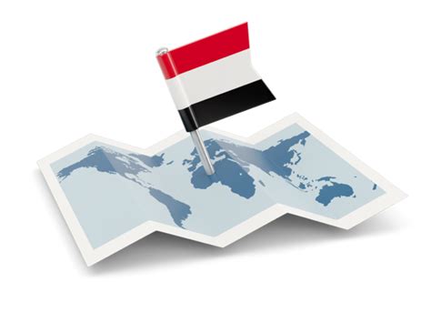 Flag pin with map. Illustration of flag of Yemen