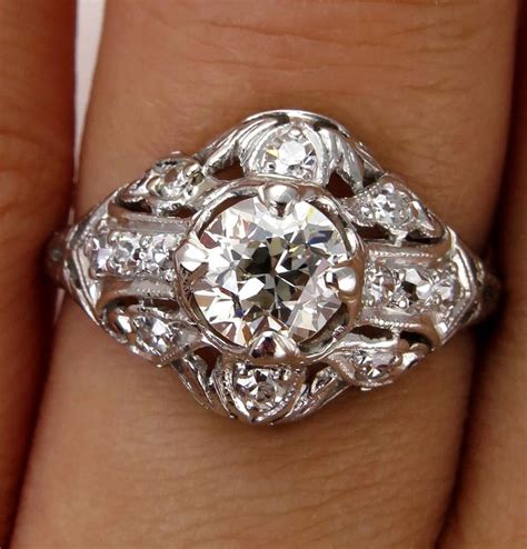 Antique Vintage Edwardian 1.06ct Platinum Diamond Engagement Wedding ...