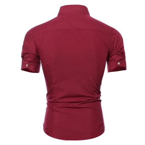 Men's Luxurious Short Sleeve Pop Collar Shirt w/ Side Pocket | Shirt dress casual, Mens shirts ...