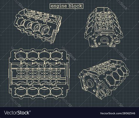 Engine block drawings Royalty Free Vector Image