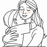 Mom And Child Hug Eyes Closed Coloring Page Black White · Creative  sketch template