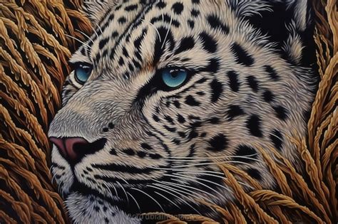 Premium AI Image | Leopard portrait Hand drawn illustration of a leopard with blue eyes