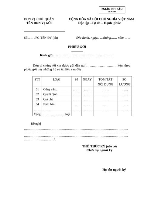 Mẫu phiếu gửi.doc (biễu mẫu văn phòng) | Tải miễn phí