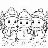Download Three Snowmen in Hats And Scarves Coloring Pages  sketch template
