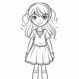Girl In A White Shirt And Skirt Coloring Page Outline Sketch Drawing  sketch template