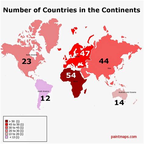 Number of Countries in the Continents. Generated with paintmaps.com : r/MapPorn