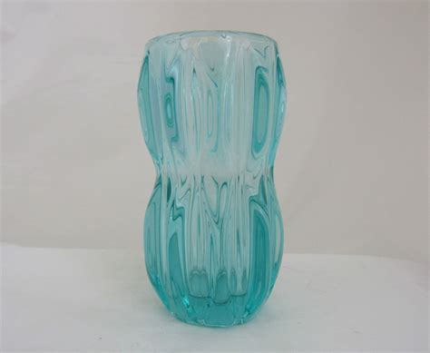 Rosice glass vase in turquoise glass Design 1032 by Jan Schmid 1950s ...
