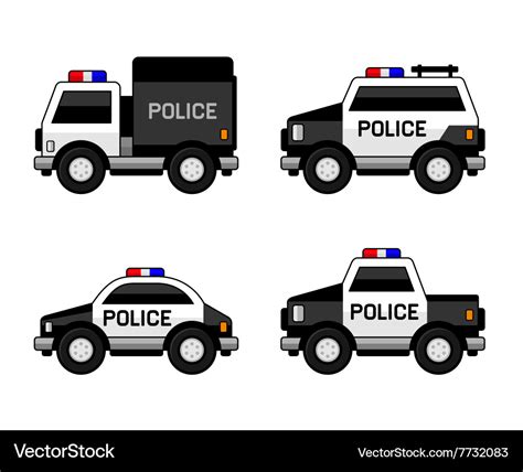 Police car set classic black and white colors Vector Image