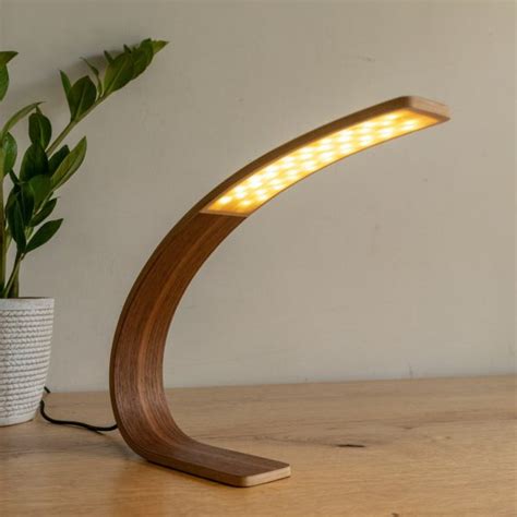 small LED desk lamp for minimalist workspace curved bentwood shape ...