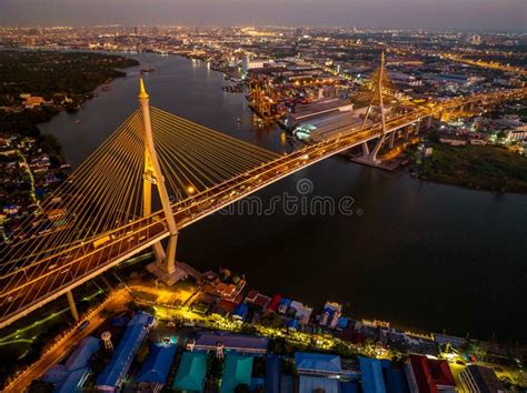 Aerial View of Bhumibol Bridge in Samut Prakan, Bangkok, Thailand Stock ...