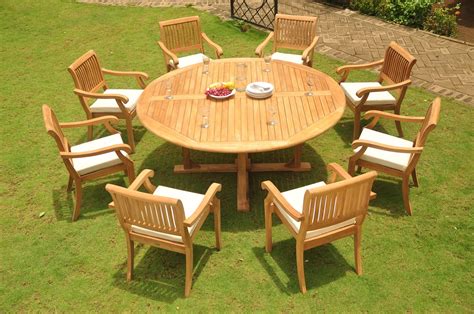 Teak Dining Set: 8 Seater 9 Pc: 72" Round Dining Table And 8 Arbor ...