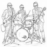 Coloring Page A Black And White Illustration Of Rock Band Performing  sketch template