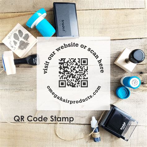 QR code stamp in self-inking or wood rubber stamp, your website stamp, round QR code labels ...