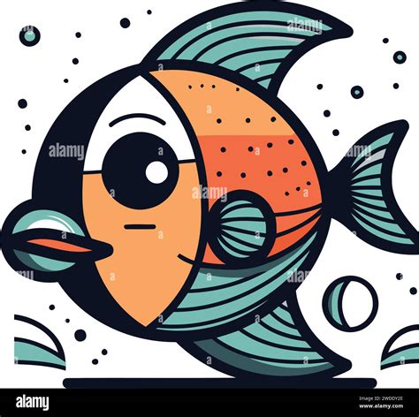 Cute cartoon fish. Vector illustration in flat style. Isolated on white ...