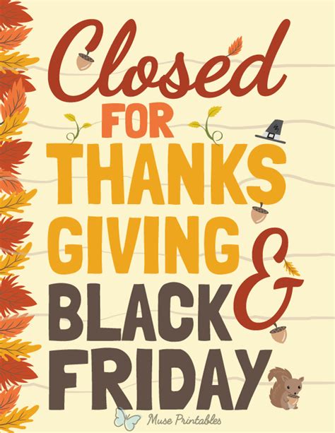 Printable Closed For Thanksgiving and Black Friday Sign