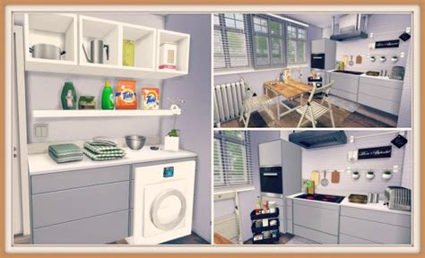 Sims 4 - White Kitchen with Laundry The Sims, Sims 4 Teen, Sims Cc ...