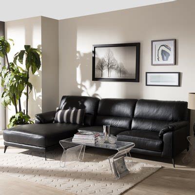 Orren Ellis Rickman Left Facing Chaise 2-Piece Sectional Upholstery: Black | Black living room ...