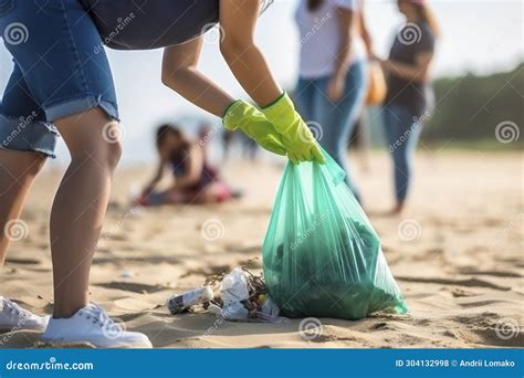 Woman Picking Up Trash on the Beach Stock Photo - Image of community ...