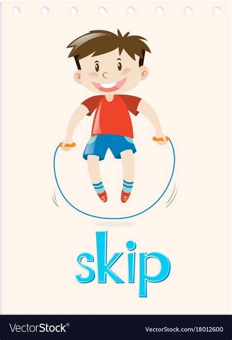 Action verb flashcard with word skip vector image on VectorStock