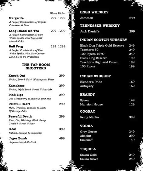 Menu at The Tap Room, Hyderabad